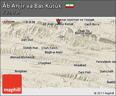 Shaded Relief Panoramic Map of Āb Anjīr Va Bas Kūtūk