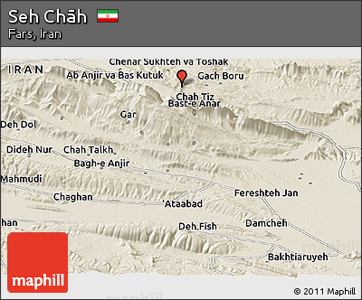 Shaded Relief Panoramic Map of Seh Chāh