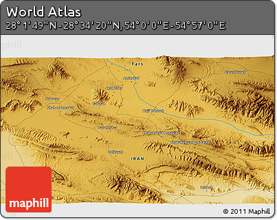 Physical 3D Map of the Area around 28° 18' 5" N, 54° 28' 30" E
