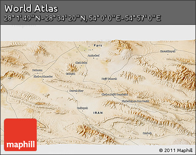 Satellite 3D Map of the Area around 28° 18' 5" N, 54° 28' 30" E