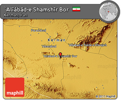 Physical 3D Map of `Alīābād-e Shamshīr Bor