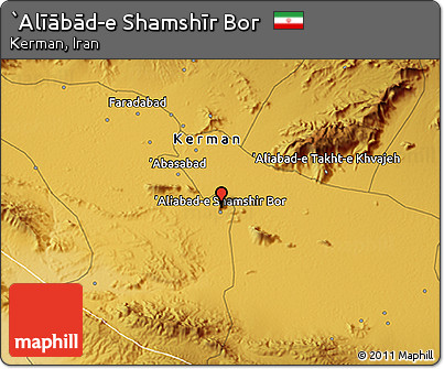 Physical 3D Map of `Alīābād-e Shamshīr Bor