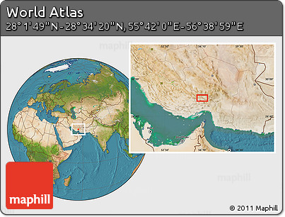 Satellite Location Map of the Area around 28° 18' 5" N, 56° 10' 29" E