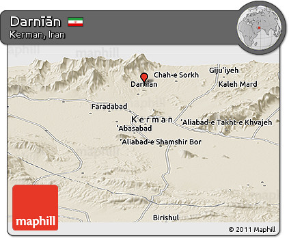 Shaded Relief Panoramic Map of Darnīān