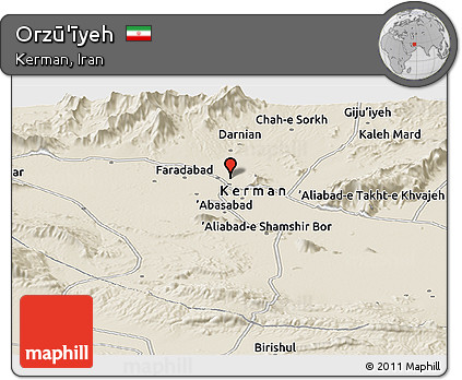 Shaded Relief Panoramic Map of Orzū'īyeh