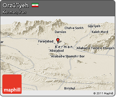 Shaded Relief Panoramic Map of Orzū'īyeh