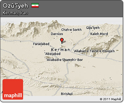 Shaded Relief Panoramic Map of Ozū'īyeh