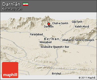 Shaded Relief Panoramic Map of Darnīān