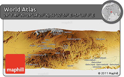 Physical Panoramic Map of the Area around 28° 18' 5" N, 57° 1' 29" E