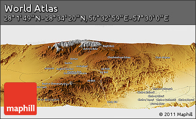 Physical Panoramic Map of the Area around 28° 18' 5" N, 57° 1' 29" E