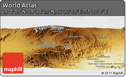 Physical Panoramic Map of the Area around 28° 18' 5" N, 57° 1' 29" E