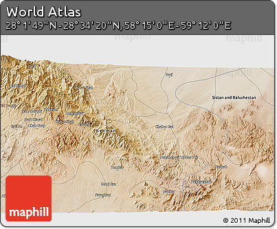 Satellite 3D Map of the Area around 28° 18' 5" N, 58° 43' 30" E