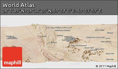 Satellite Panoramic Map of the Area around 28° 18' 5" N, 60° 25' 29" E