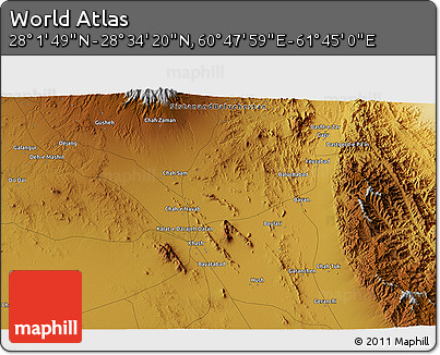 Physical 3D Map of the Area around 28° 18' 5" N, 61° 16' 29" E