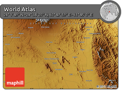 Physical Map of the Area around 28° 18' 5" N, 61° 16' 29" E