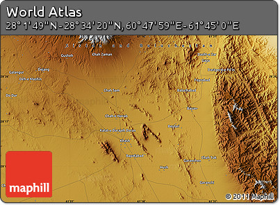 Physical Map of the Area around 28° 18' 5" N, 61° 16' 29" E