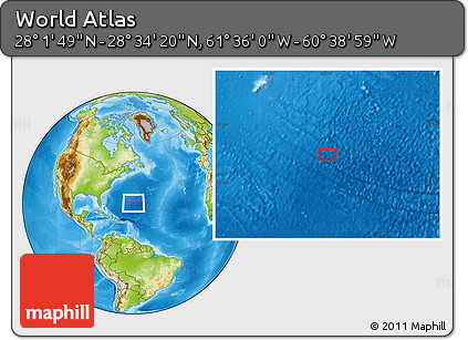 Physical Location Map of the Area around 28° 18' 5" N, 61° 7' 30" W