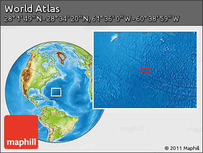 Physical Location Map of the Area around 28° 18' 5" N, 61° 7' 30" W