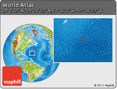 Physical Location Map of the Area around 28° 18' 5" N, 61° 7' 30" W