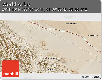 Satellite 3D Map of the Area around 28° 18' 5" N, 62° 7' 30" E