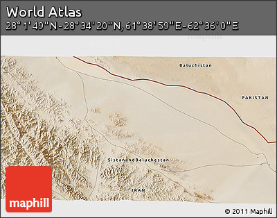 Satellite 3D Map of the Area around 28° 18' 5" N, 62° 7' 30" E