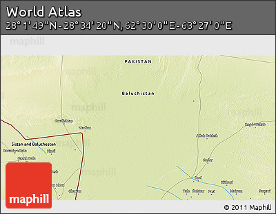 Physical 3D Map of the Area around 28° 18' 5" N, 62° 58' 30" E