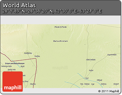 Physical 3D Map of the Area around 28° 18' 5" N, 62° 58' 30" E