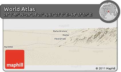 Shaded Relief Panoramic Map of the Area around 28° 18' 5" N, 63° 49' 30" E