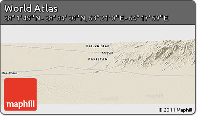 Shaded Relief Panoramic Map of the Area around 28° 18' 5" N, 63° 49' 30" E