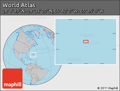 Gray Location Map of the Area around 28° 18' 5" N, 66° 13' 29" W