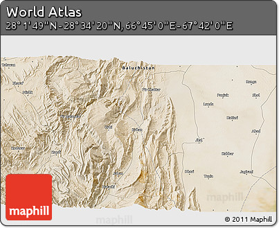 Satellite 3D Map of the Area around 28° 18' 5" N, 67° 13' 29" E