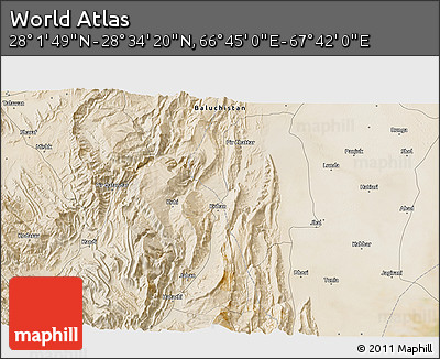 Satellite 3D Map of the Area around 28° 18' 5" N, 67° 13' 29" E