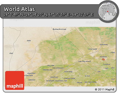 Satellite 3D Map of the Area around 28° 18' 5" N, 68° 4' 29" E