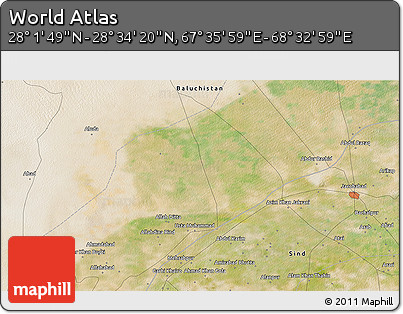 Satellite 3D Map of the Area around 28° 18' 5" N, 68° 4' 29" E