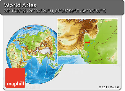 Physical Location Map of the Area around 28° 18' 5" N, 68° 4' 29" E