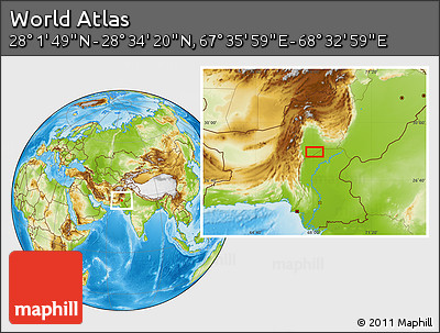 Physical Location Map of the Area around 28° 18' 5" N, 68° 4' 29" E
