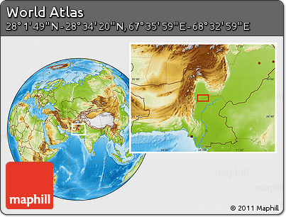 Physical Location Map of the Area around 28° 18' 5" N, 68° 4' 29" E