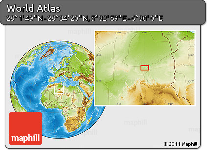 Physical Location Map of the Area around 28° 18' 5" N, 6° 1' 30" E