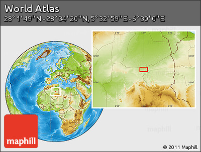 Physical Location Map of the Area around 28° 18' 5" N, 6° 1' 30" E