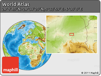 Physical Location Map of the Area around 28° 18' 5" N, 6° 1' 30" E