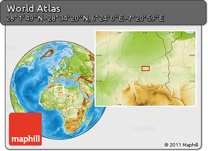 Physical Location Map of the Area around 28° 18' 5" N, 6° 52' 30" E