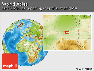 Physical Location Map of the Area around 28° 18' 5" N, 6° 52' 30" E