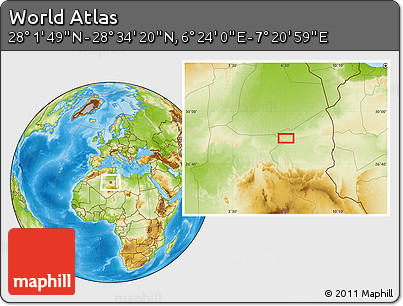 Physical Location Map of the Area around 28° 18' 5" N, 6° 52' 30" E