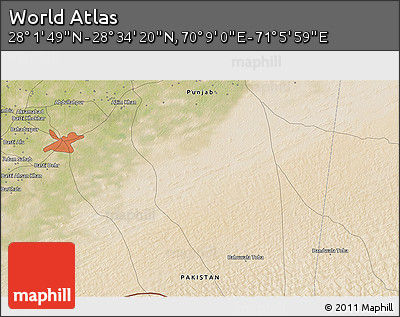 Satellite 3D Map of the Area around 28° 18' 5" N, 70° 37' 30" E