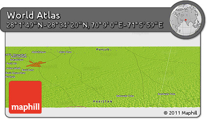Physical Panoramic Map of the Area around 28° 18' 5" N, 70° 37' 30" E