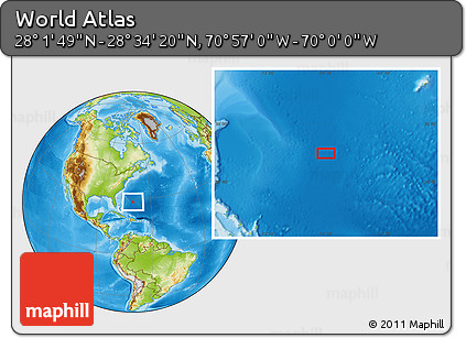 Physical Location Map of the Area around 28° 18' 5" N, 70° 28' 29" W