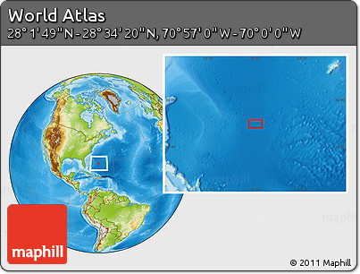 Physical Location Map of the Area around 28° 18' 5" N, 70° 28' 29" W