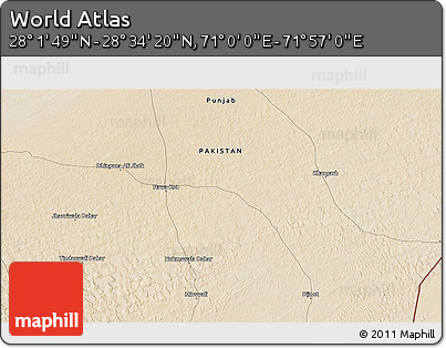 Satellite 3D Map of the Area around 28° 18' 5" N, 71° 28' 29" E