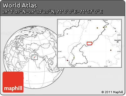 Blank Location Map of the Area around 28° 18' 5" N, 71° 28' 29" E