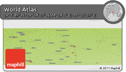 Physical Panoramic Map of the Area around 28° 18' 5" N, 74° 52' 30" E
